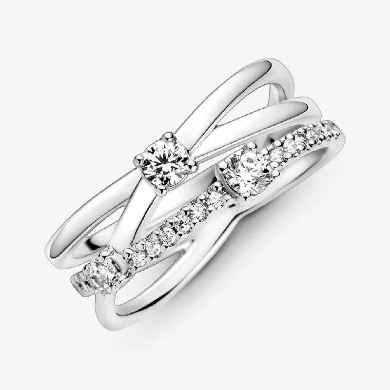 Gold Wedding Ring Set for Women-PANDORA : Sparkling Triple Band Ring