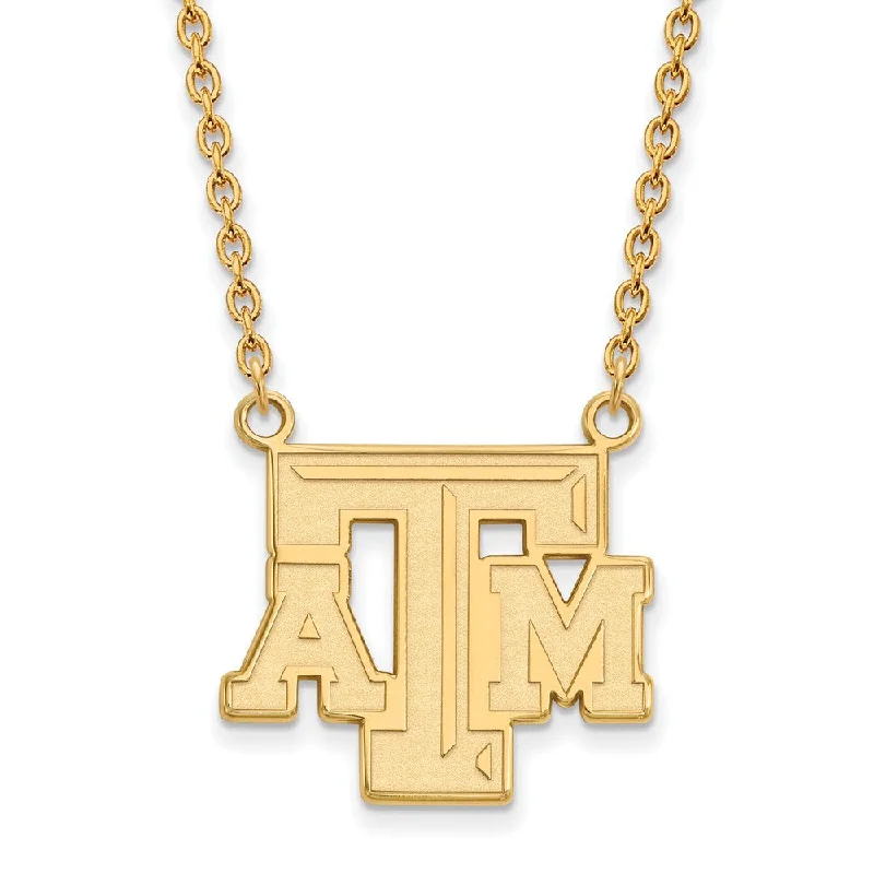 Boho Chic Necklace for Women-14k Yellow Gold Texas A&M U Large Pendant Necklace