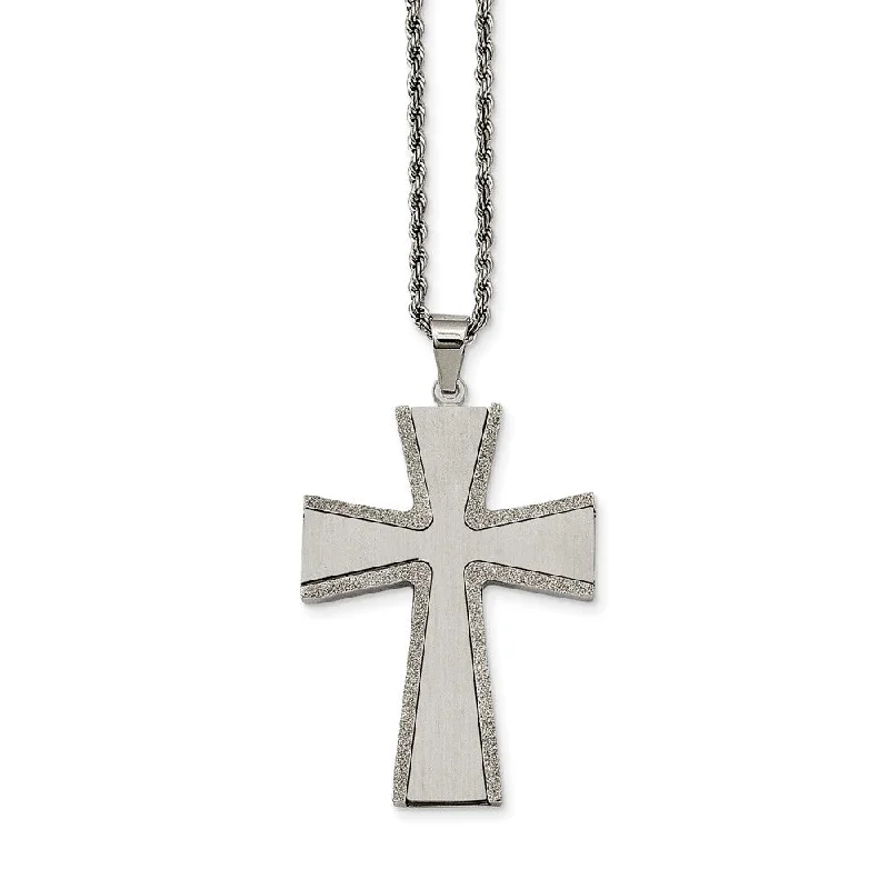 Simple Gold Chain Necklace for Women-Stainless Steel Laser Cut Edge Cross Necklace - 24 Inch