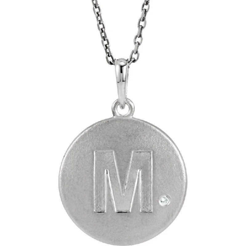 Minimalist Gold Necklace-The Emma Sterling Silver Diamond Block Initial M Disc Necklace, 18 In.