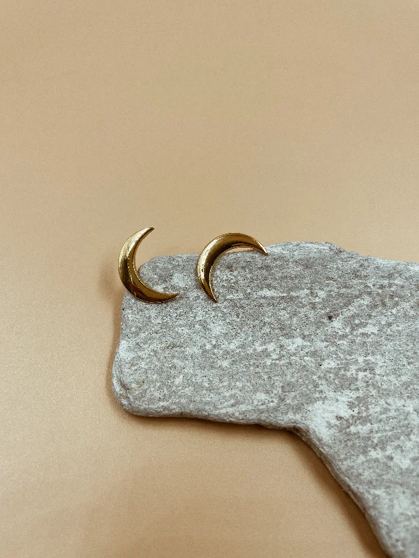 Stylish Gold Earrings for Weddings-Mama Crescent Moon Stud Earrings