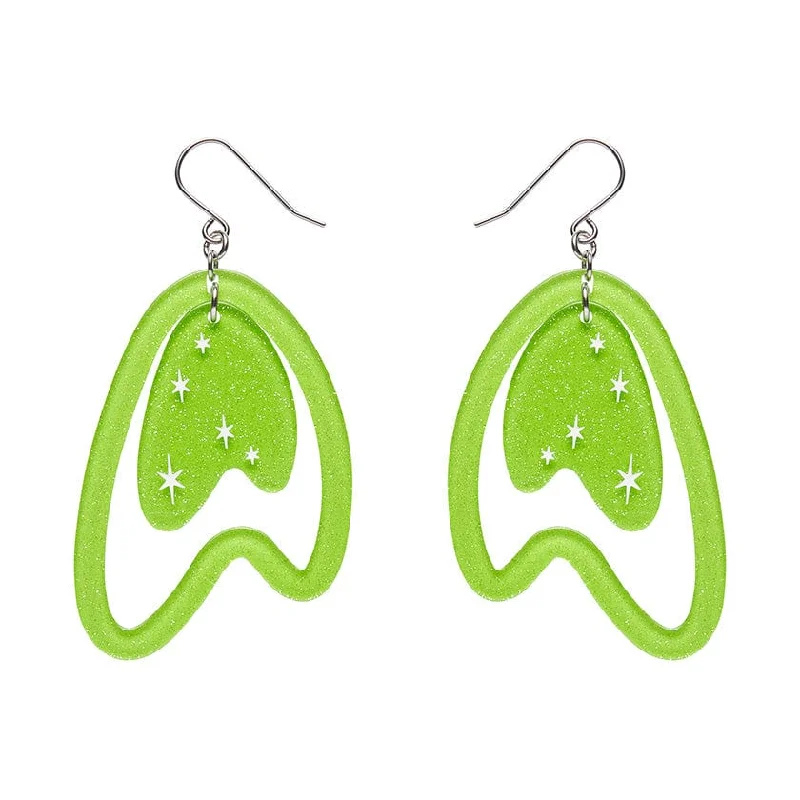 High Fashion Earrings for Women-Erstwilder - Atomic Boomerang Drop Earrings - Green