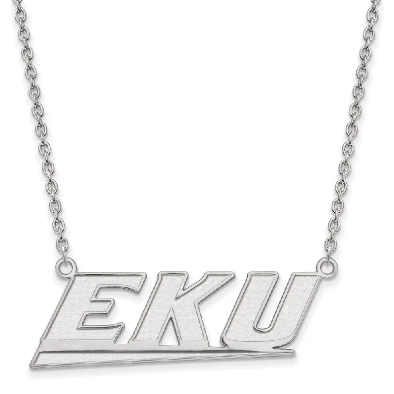 Gold Necklace with Initial Pendant-14k White Gold Eastern Kentucky U Large Pendant Necklace