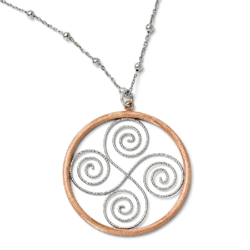 Gemstone Necklace for Evening Wear-Sterling Silver & Rose Gold Tone Scroll & Circle Necklace, 17-19 Inch