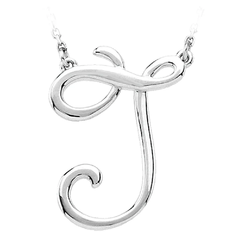 Simple Silver Necklace with Pendant-Sterling Silver, Olivia Collection, Medium Script Initial J Necklace