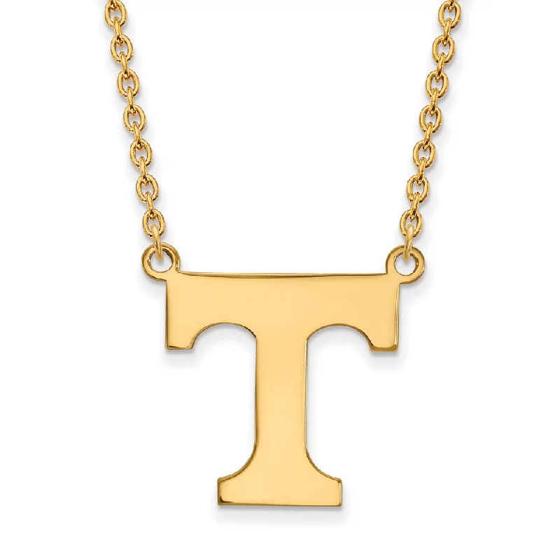 Chunky Gold Necklace for Bold Look-14k Gold Plated Silver U of Tennessee Large Large T Pendant Necklace