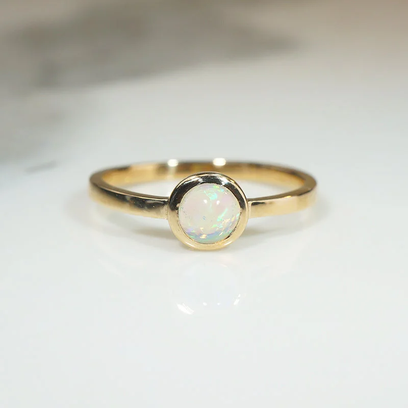 Multi-Stone Ring for Fashion Lovers-Enchanting Opal Cabochon in Gold Bezel Ring by 720