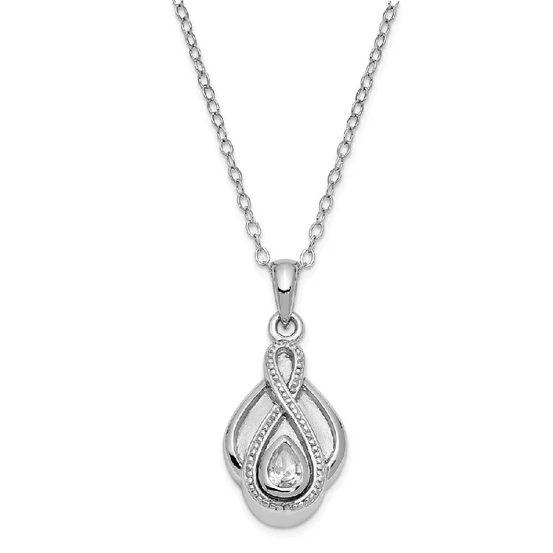 Stylish Pendant Necklace for Trendy Looks-Sterling Silver & CZ Tear of Strength Ash Holder Necklace, 18 Inch