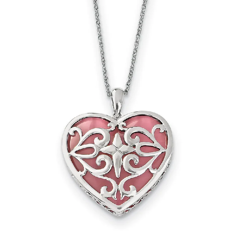 Handcrafted Pendant Necklace for Gifts-Rhodium Plated Sterling Silver Heart Acceptance Necklace, 18 Inch