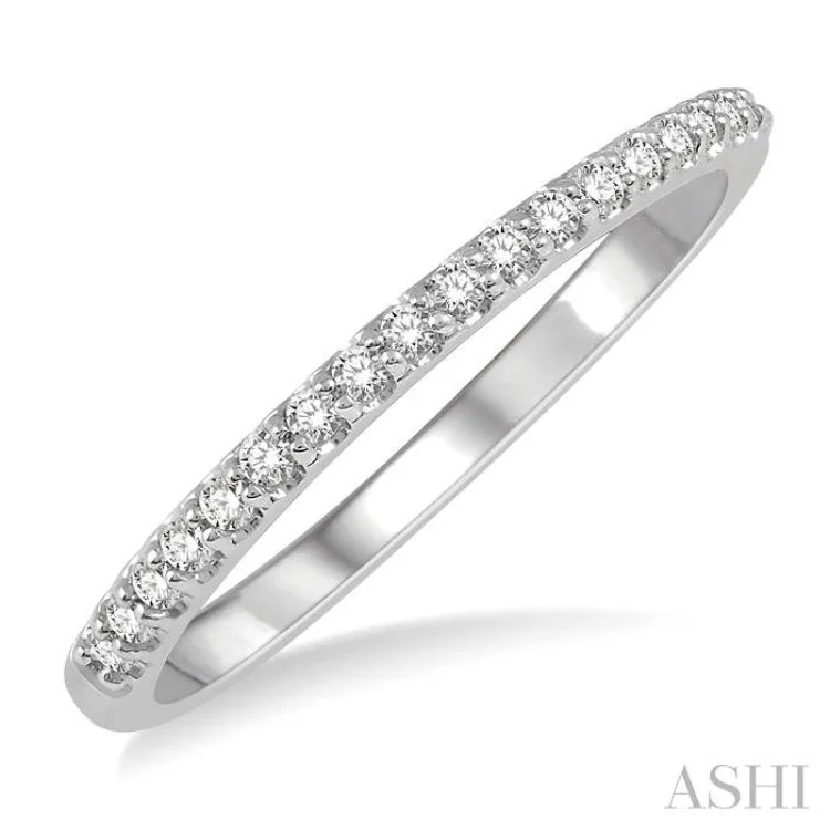 Bridal Ring Set for Weddings-1/6 ctw Round Cut Diamond Wedding Band in 14K White Gold