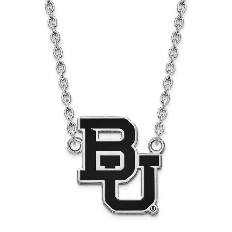 Fashionable Necklace for Young Adults-Sterling Silver Baylor U Large Enamel Logo Pendant Necklace