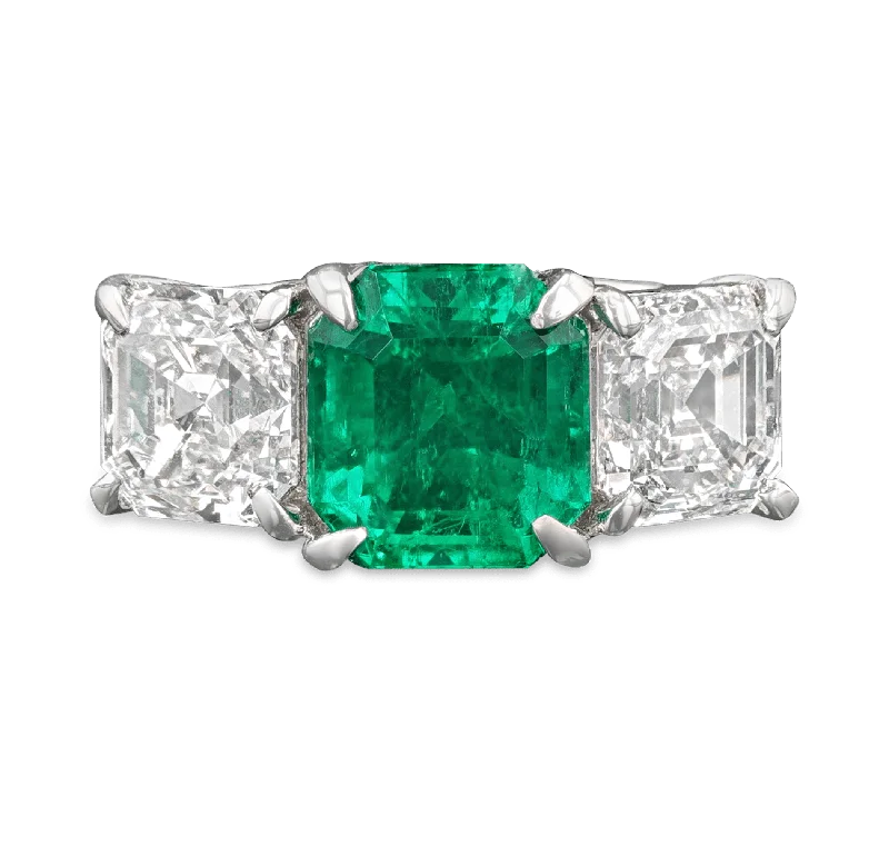 Simple Men’s Gold Band Ring-Colombian Emerald Ring, 2.38 carats