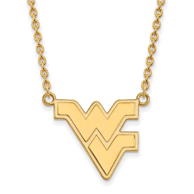 Boho Necklace for Casual Look-14k Yellow Gold West Virginia U Large Pendant Necklace