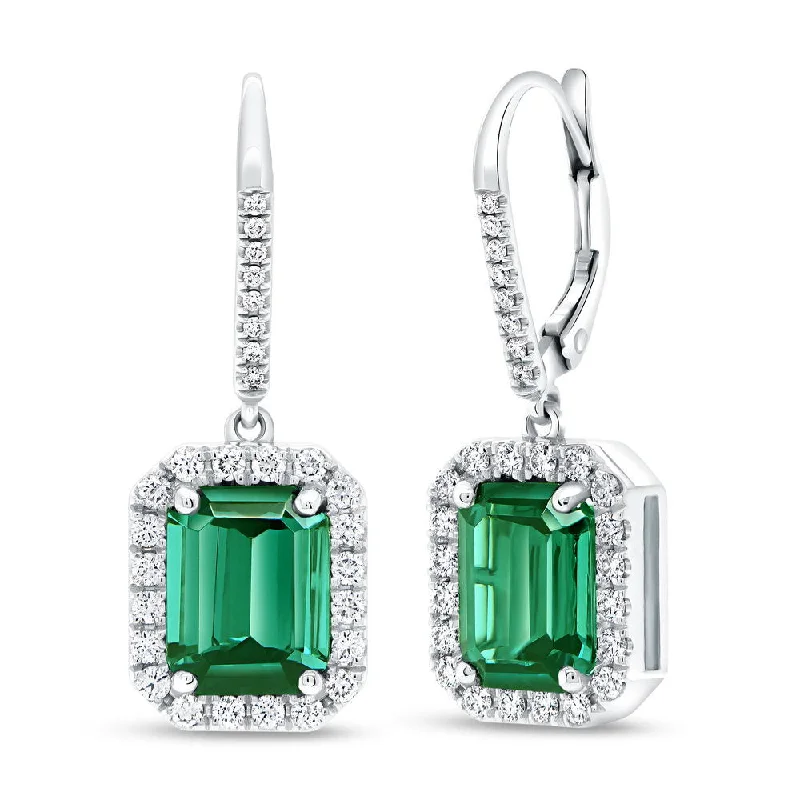 Unique Earrings for Special Occasions-Uneek Precious Collection Halo Oval Shaped Green Tourmaline Dangle Earrings