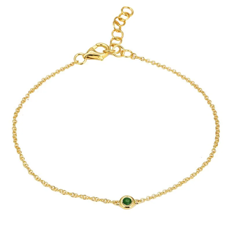 Personalized Name Bracelet for Gifts-14k Yellow Gold Emerald Gemstone Chain Bracelet