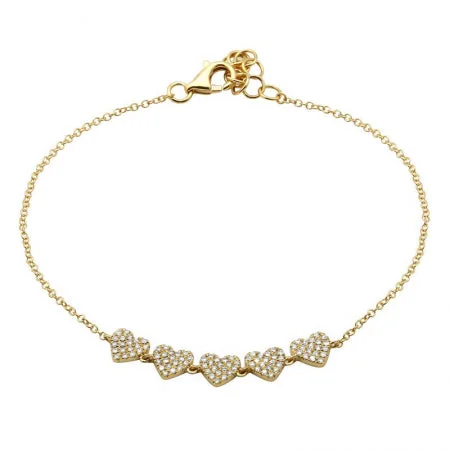 Vintage Style Bracelet for Women-14K Yellow Gold Diamond 5 Heart Bracelet