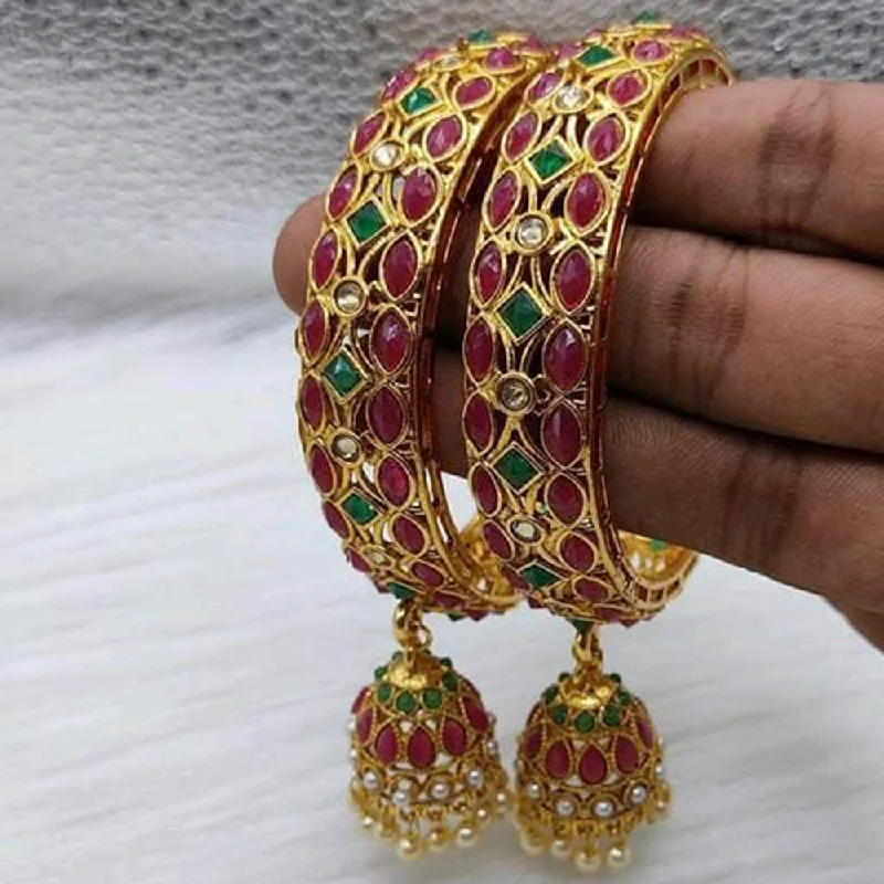 Indian Style Bangles for Traditional Look-Sai Fashion Gold Plated Pota Stone Bangles Set