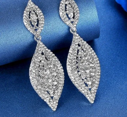 Unique Stud Earrings for Casual Outfits-MEC-004 Crystal Long Drop Earrings Bridal Wedding