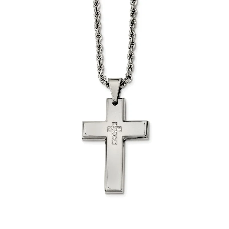 Rose Gold Chain Necklace for Style-Stainless Steel Polished Cross with CZ's Necklace - 24 Inch