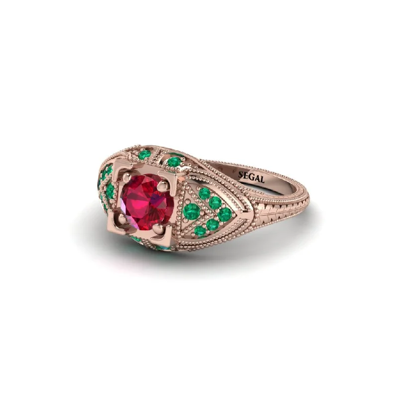 Fashionable Statement Ring for Women-Round Ruby Filigree Art Deco Vintage Engagement Ring - Bree No. 26