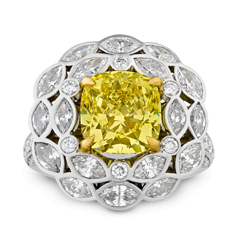 Boho Chic Ring for Casual Wear-Tiffany & Co. Fancy Vivid Yellow Diamond Ring, 3.68 carats