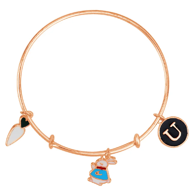 Beautiful Gold Bangles for Bridesmaids-Mahi U Letter Rabit & Radish Shaped Rose Gold Plated Enamel Work Charms Kids Bracelets for Kids (BRK1100976Z)