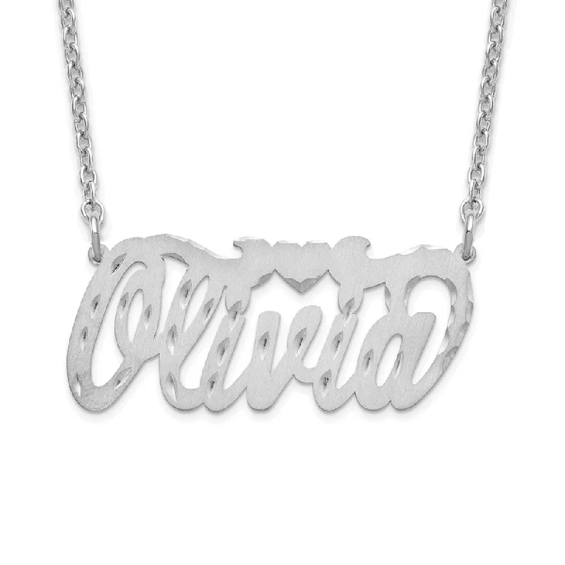 Cute Necklace for Teen Girls-Personalized Satin, Diamond-Cut Large Name Necklace