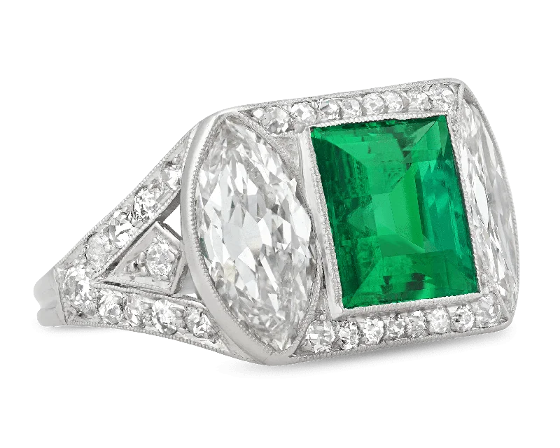 Multi-Gemstone Ring for Fashion Style-Art Deco Untreated Colombian Emerald Ring, 2.89 Carats