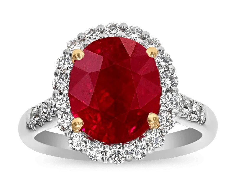 Luxury Diamond Ring for Engagement-Burma Ruby Ring, 6.15 Carats