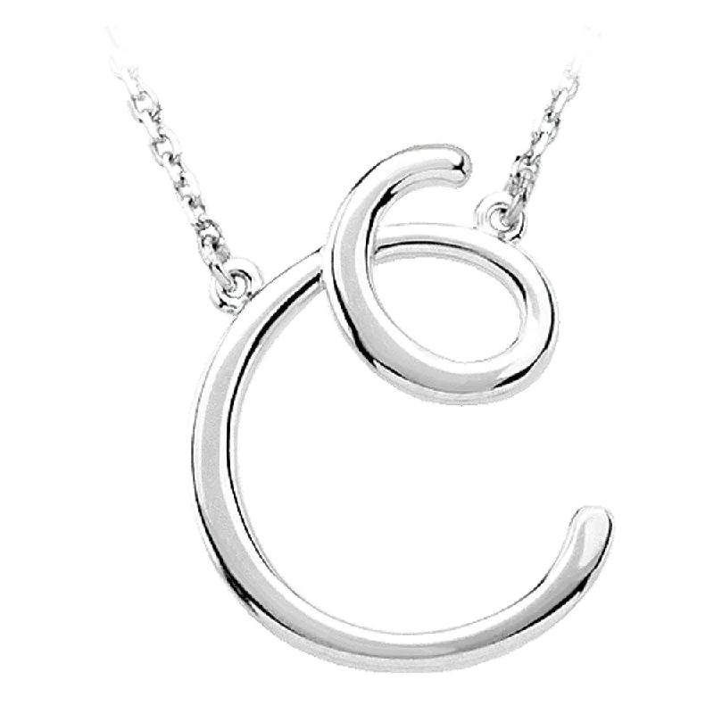 Leather Necklace for Casual Look-14k White Gold, Olivia Collection, Medium Script Initial C Necklace