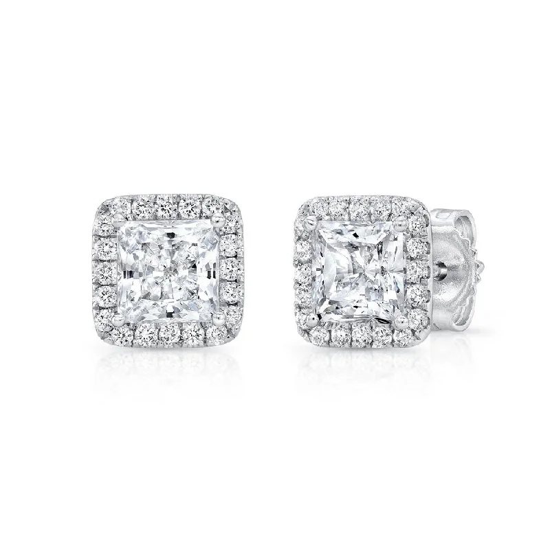 Minimalist Earrings for Every Day-Uneek Silhouette Collection Halo Princess Cut Stud Earrings