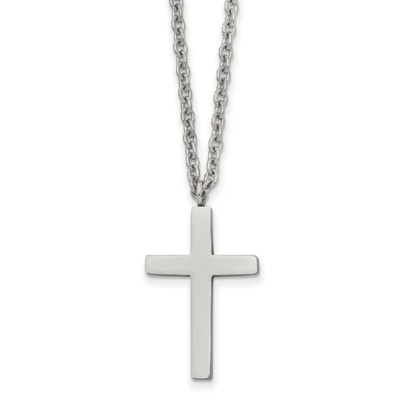 Layered Necklace with Multiple Charms-Stainless Steel Polished 16 x 25mm Cross Necklace, 18 Inch