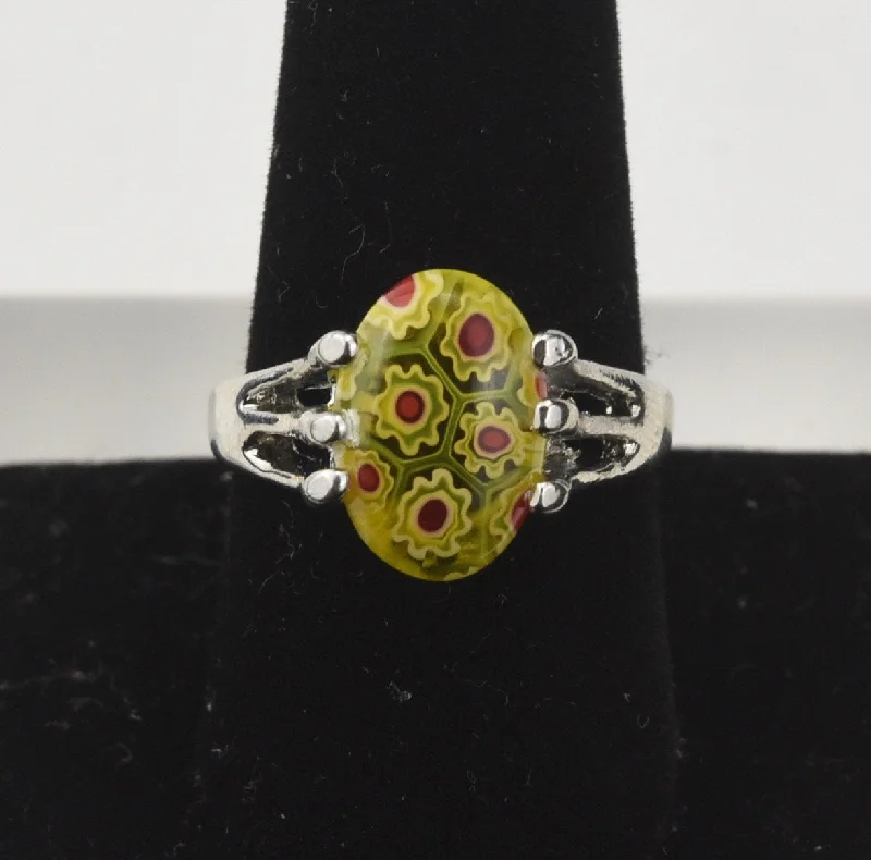 Designer Wedding Band for Men-Yellow Glass Millefiori Ring