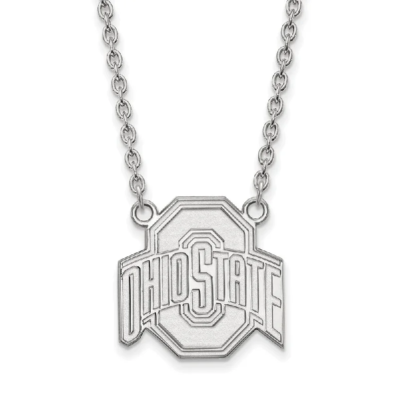 Necklace with Engraved Charm for Personal Touch-14k White Gold Ohio State Large Logo Pendant Necklace