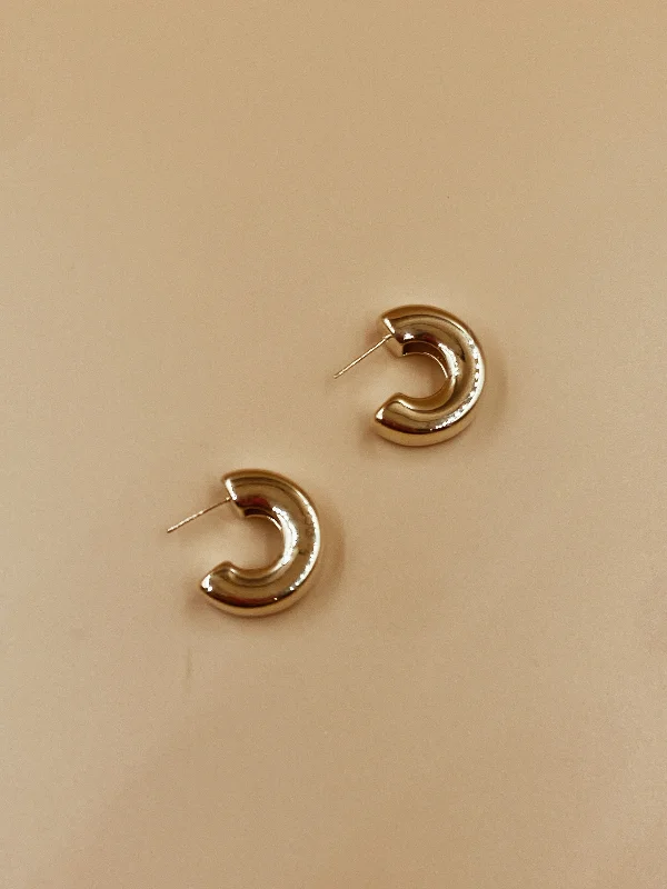 Elegant Stud Earrings for Weddings-Berlin Chubby Hoops in Gold Tone