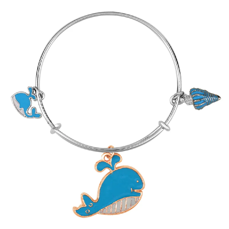 Colorful Enamel Bangles for Fun Look-Mahi Fish & Shell Shaped Enamel Work Charms Kids Bracelets for Girls (BRK1100994M)