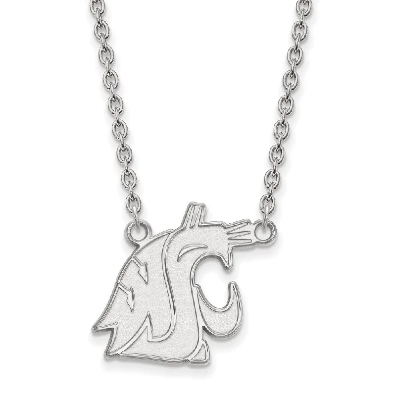 Elegant Pendant Necklace for Weddings-Sterling Silver Washington State Large Mascot Pendant Necklace