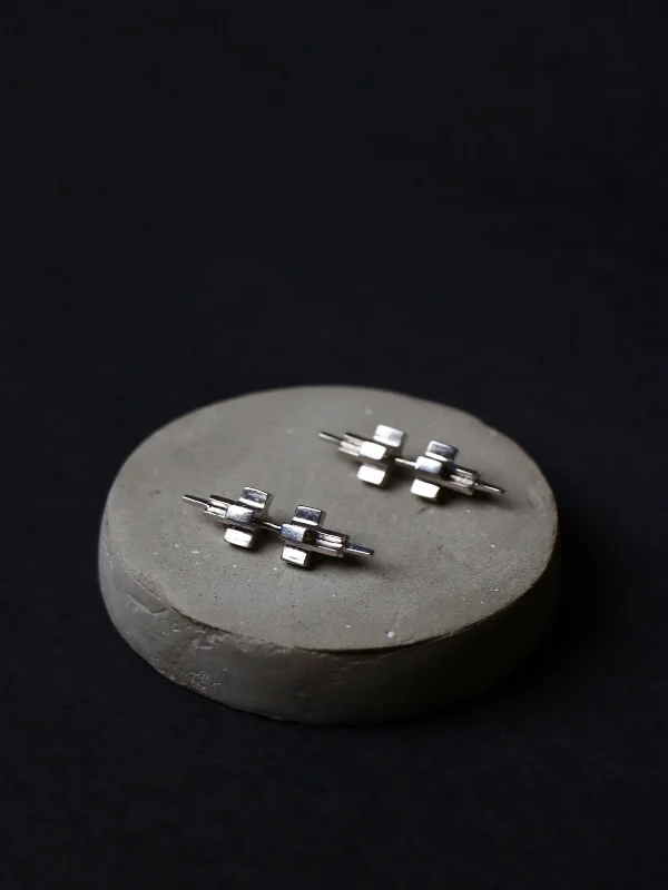 Artistic Earrings for Fashion Lovers-Bisai Barbell Studs in Silver Tone