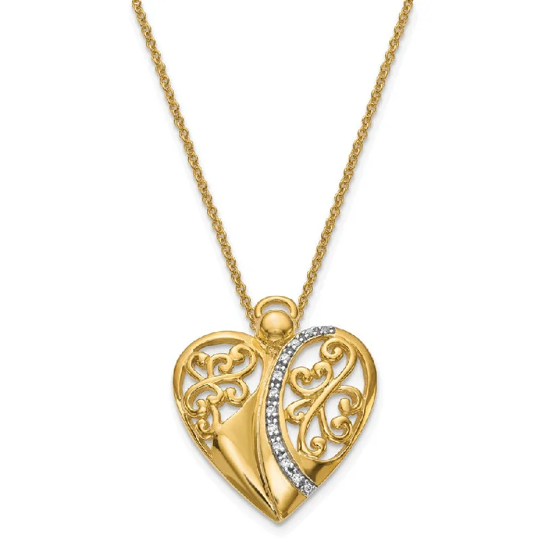 Chunky Necklace for Daytime Look-Gold Tone Plated Sterling Silver & CZ Angel of Love Necklace, 18 Inch