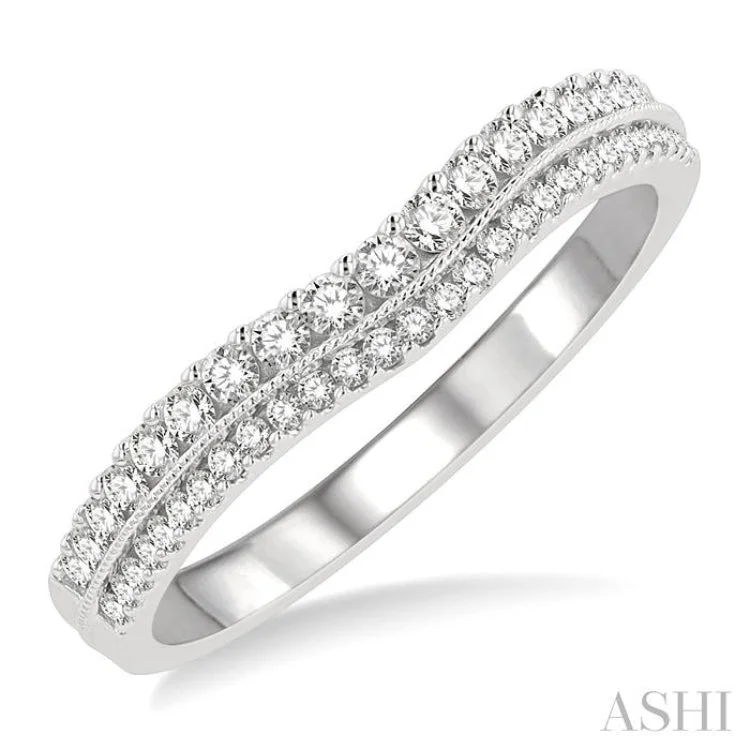 Wedding Band with Gemstones-1/3 ctw Twin Row Round Cut Diamond Wedding Band in 14K White Gold