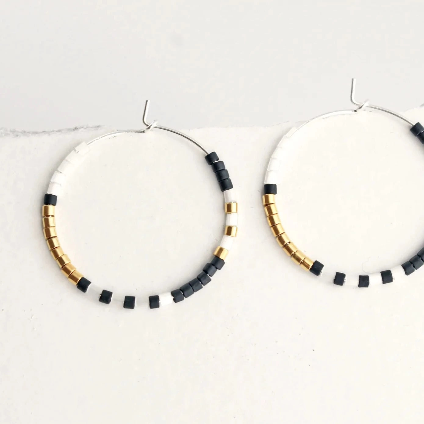 Rainbow Earrings for Festivals-Linda Marek Designs - Black and White Hoops