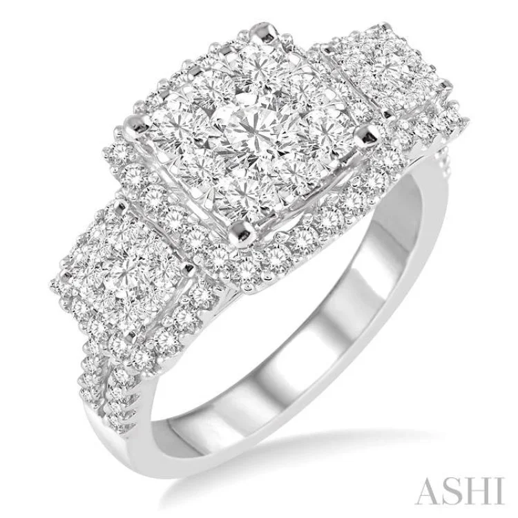 Stylish Wedding Ring Set for Couples-1 3/8 Ctw Diamond Lovebright Ring in 14K White Gold