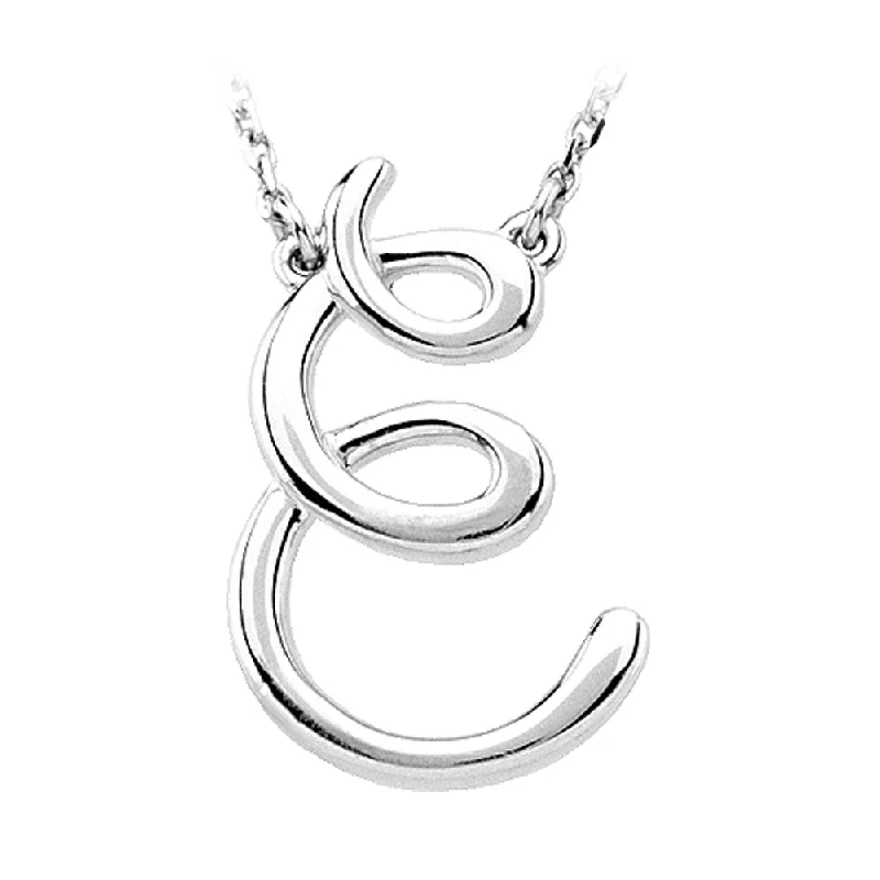 Luxury Gold Necklace for Weddings-Sterling Silver, Olivia Collection, Medium Script Initial E Necklace