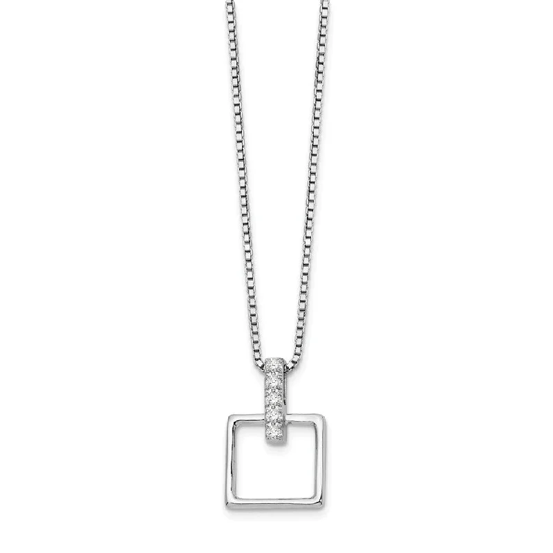 Chunky Necklace for Daytime Look-Diamond Bail Square Necklace in Rhodium Plated Silver, 18-20 Inch