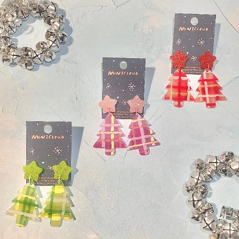 Fashionable Earrings for Parties-Mintcloud Christmas Earrings - Tartan Christmas Tree