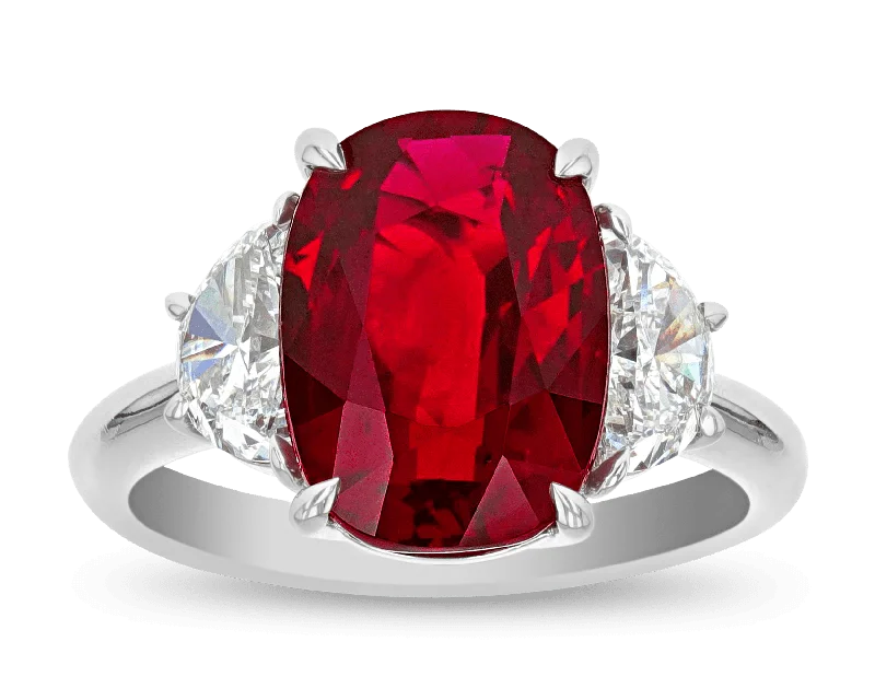 Large Ruby Ring for Women-Mozambique Ruby Ring, 5.29 Carats