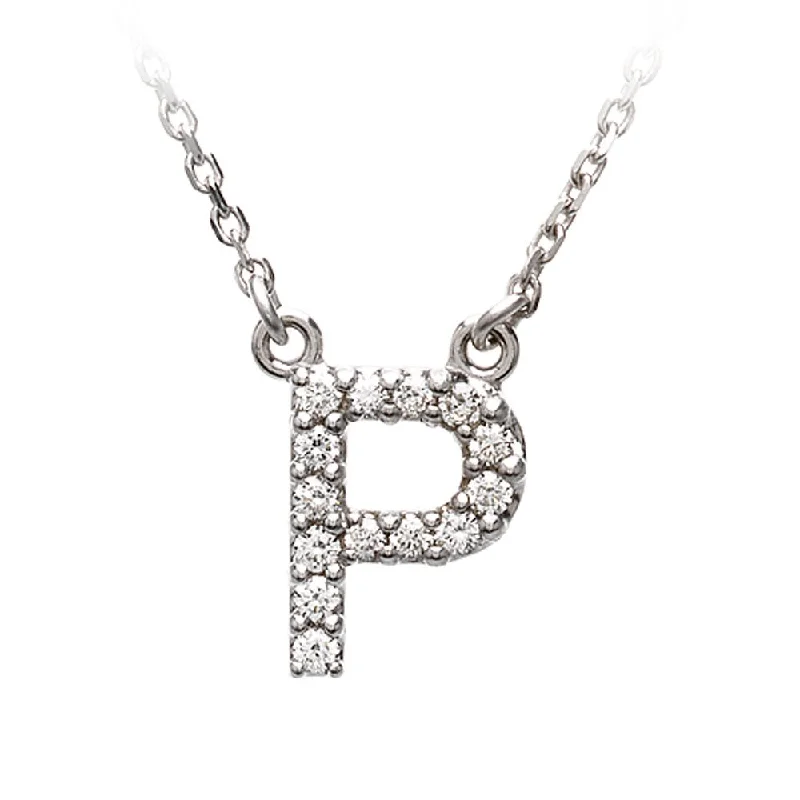 Handmade Necklace for Special Occasions-1/8 Cttw Diamond & 14k White Gold Block Initial Necklace, Letter P