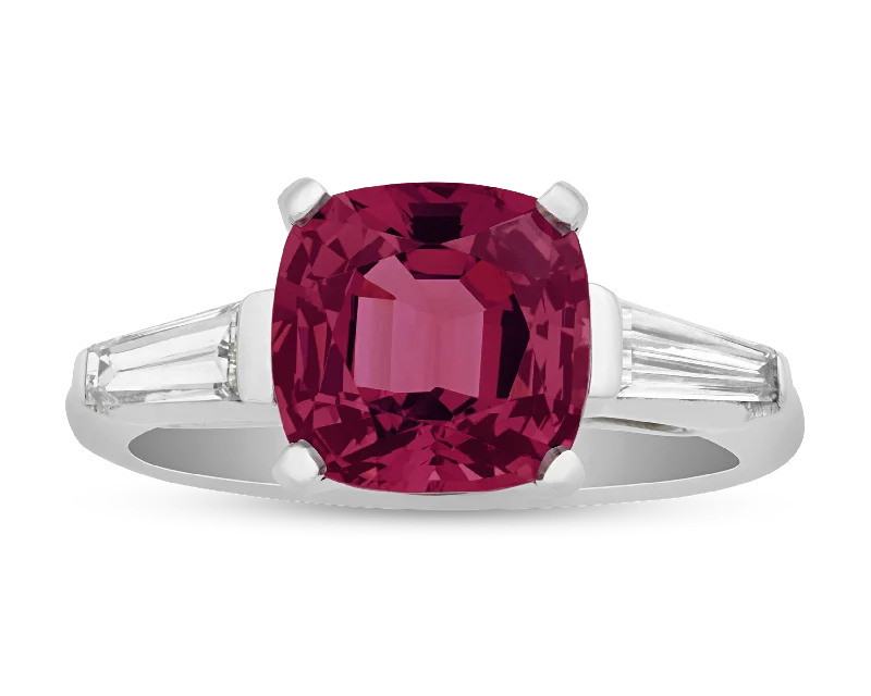 Classic Titanium Wedding Ring-Red Spinel Ring, 3.27 Carats