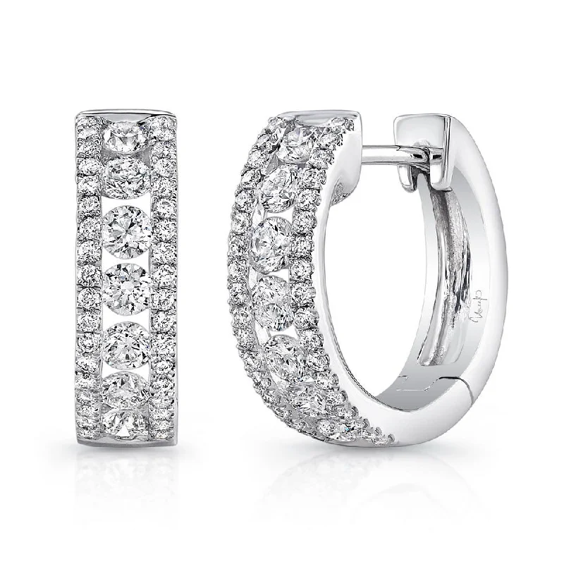 Silver Hoop Earrings for Women-Uneek Lace Collection 3-Row Huggie Earrings