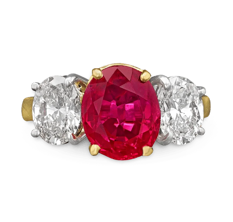 Birthstone Silver Ring for Customization-Burma Ruby Ring, 4.03 carats